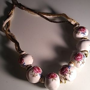 Vintage Necklace With Painted Flower Balls - image 1